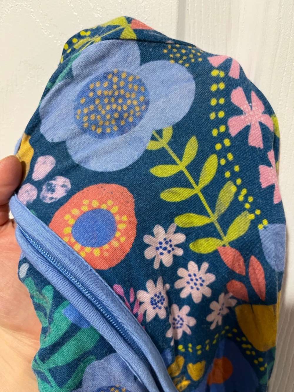 Little Sleepies Blue Folk Floral Zip Footie - Picture 3 of 4